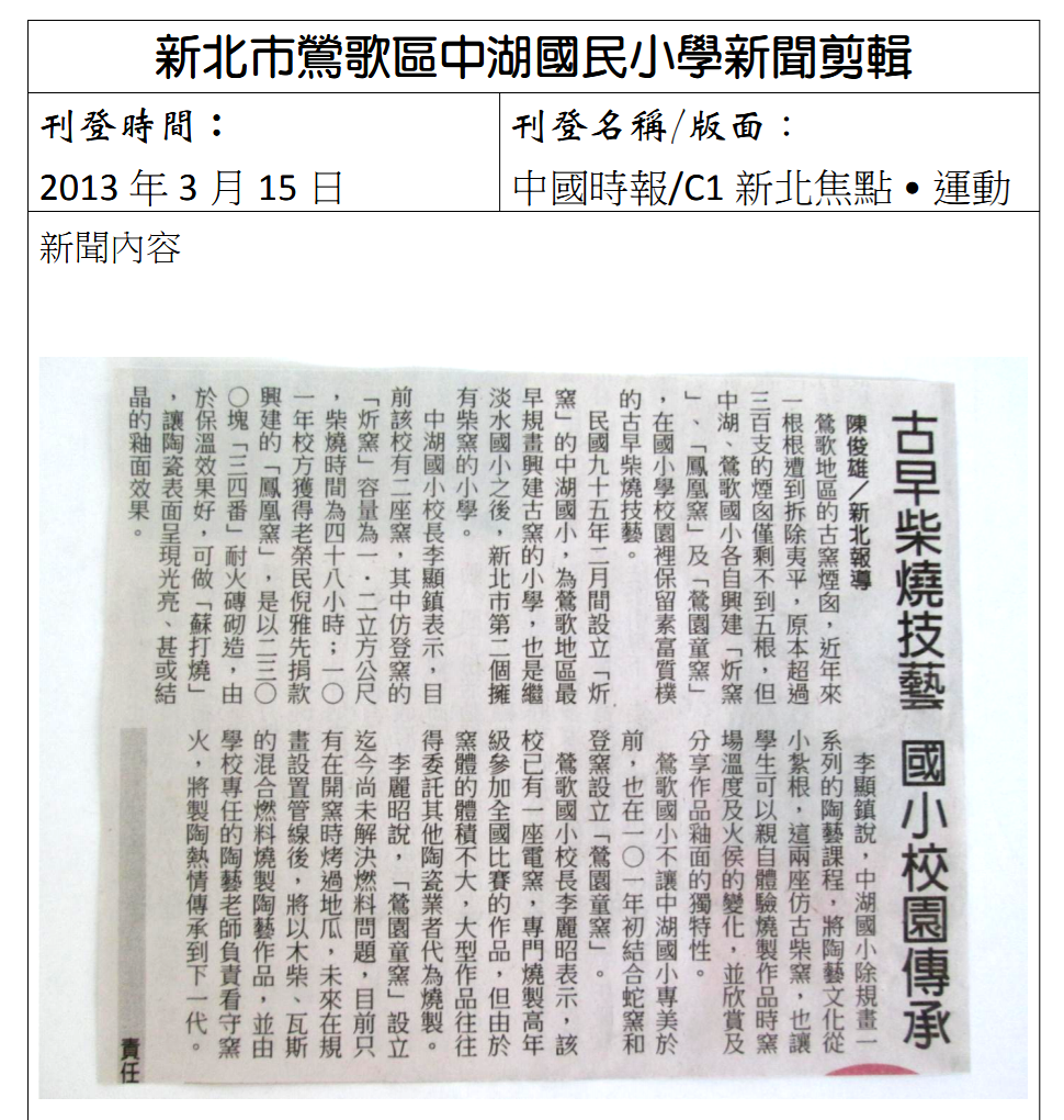 2013.03.15 中國時報--古早柴燒記憶 國小校園傳承